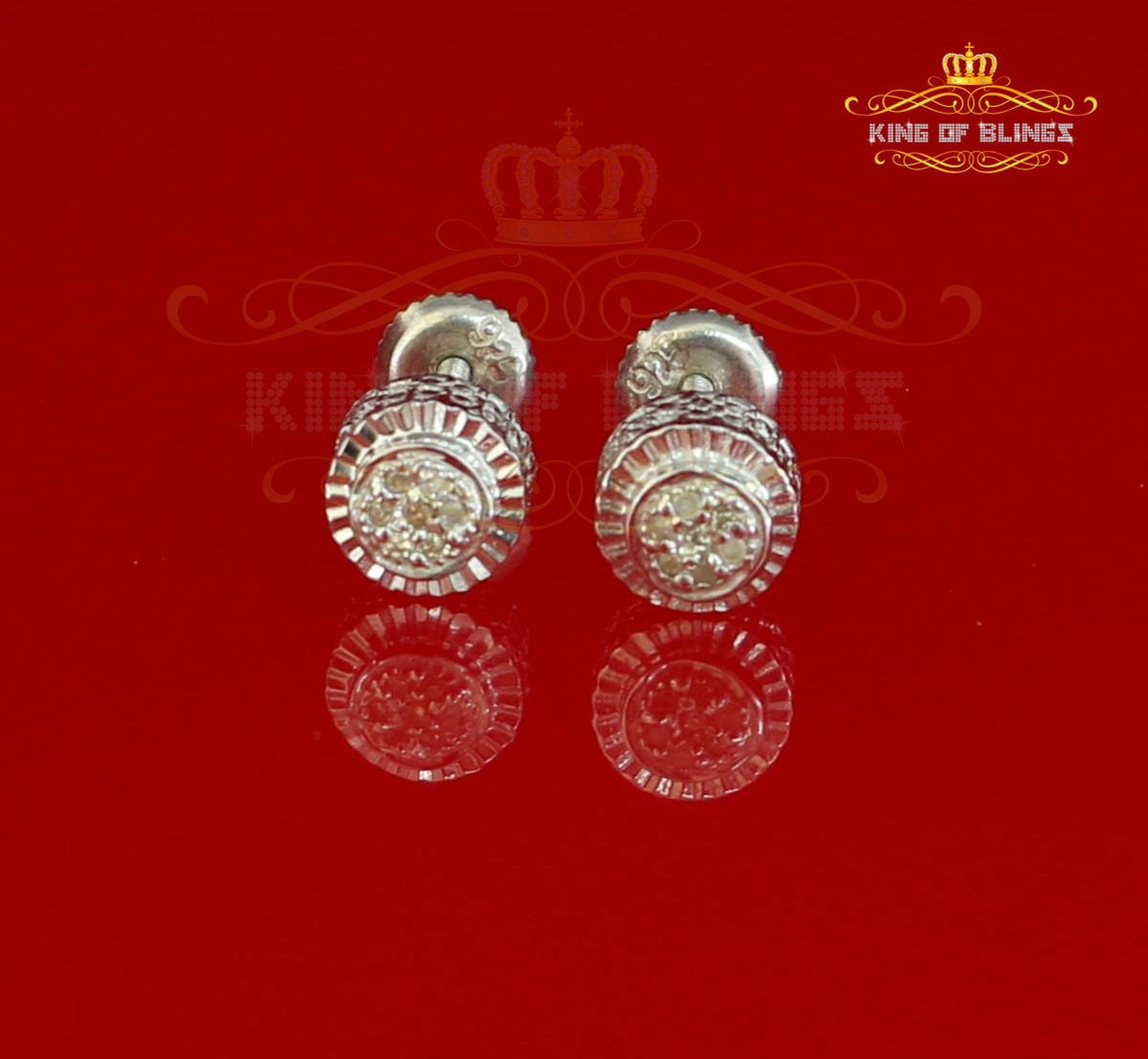 King of Bling's 925 Sterling Silver 0.05ct Diamond For Women's/ Men's White Stud Round Earrings