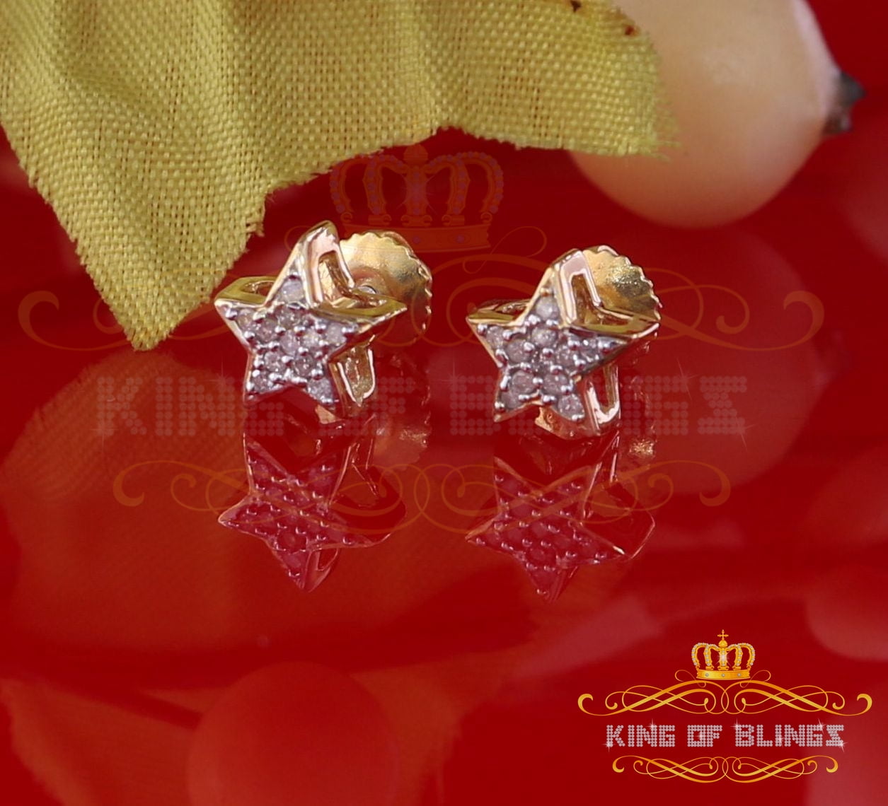 King of Bling's 925 Sterling Silver 0.10ct Diamond For Women's/ Men's Yellow Stud Star Earrings