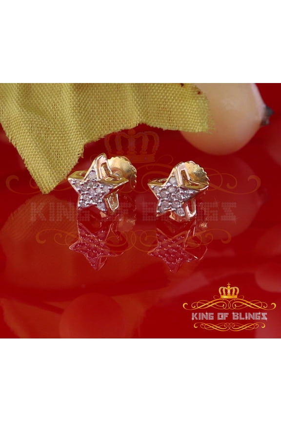 King of Bling's 925 Sterling Silver 0.10ct Diamond For Women's/ Men's Yellow Stud Star Earrings