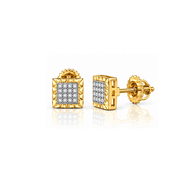 King of Blings 925 Sterling Silver 0.10ct Small Diamond For Womens & Mens Yellow Stud Earring