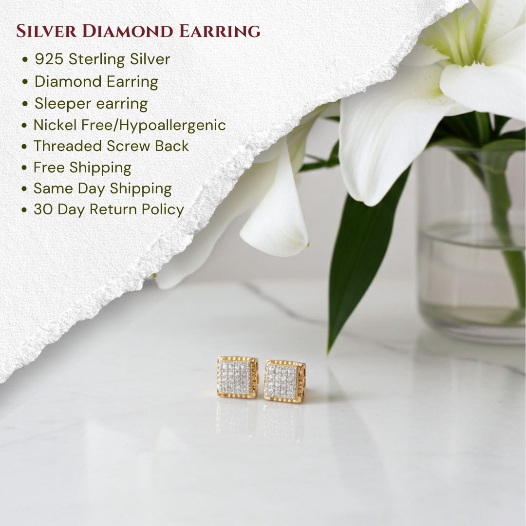 King of Bling's 925 Sterling Silver 0.10ct Small Diamond For Women's & Men's Yellow Stud Earring