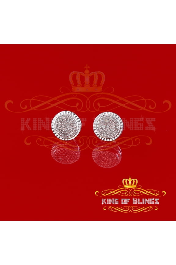 King of Bling's 925 Sterling Silver 0.15ct Diamond For Ladies & Men's White Stud Round Earrings