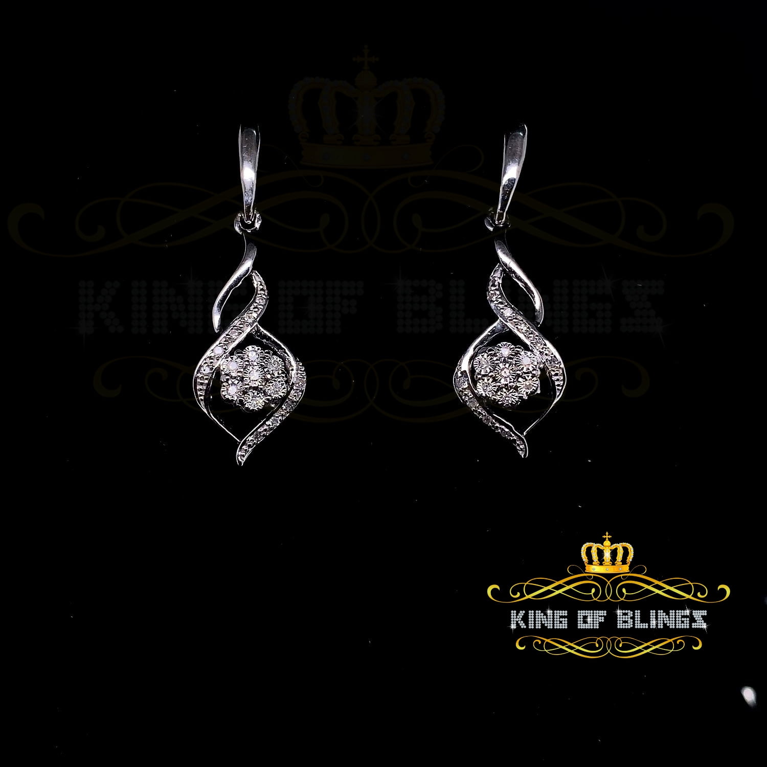 King of Bling's 925 Sterling Silver 0.15ct Diamonds Hip Hop For Women's White Stud Earrings