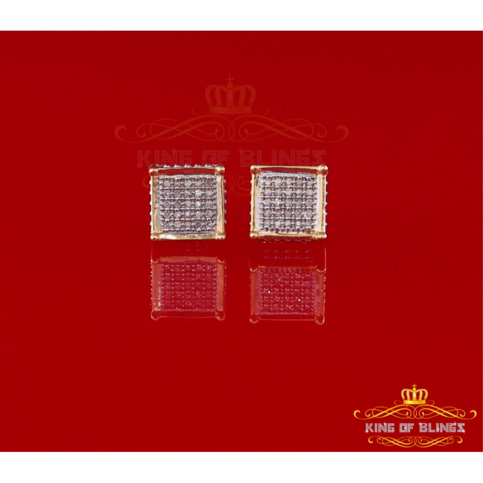 King of Bling's 925 Sterling Silver 0.15ct Real Diamond For Women's & Men's Yellow Stud Earrings