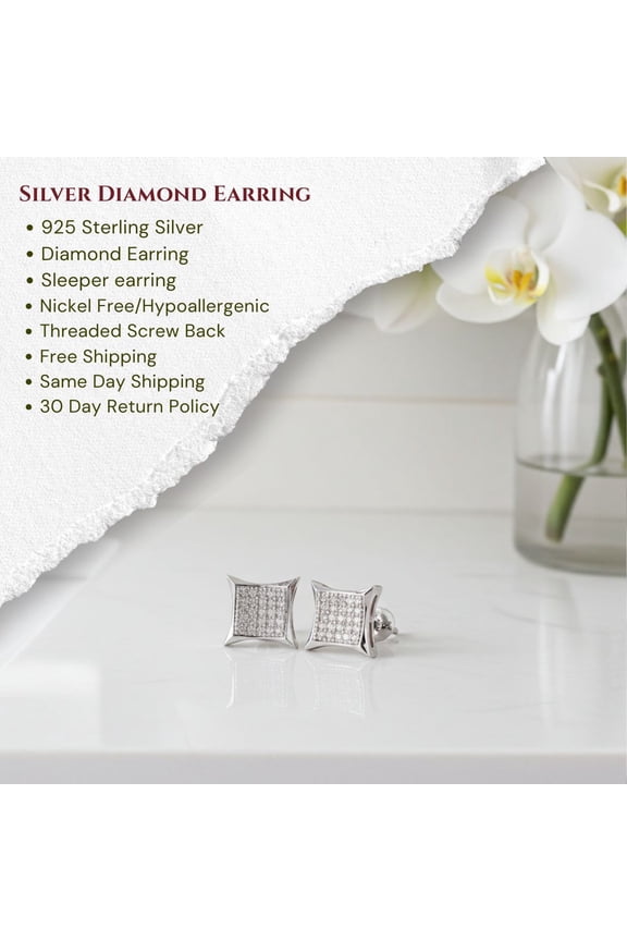 King of Bling's 925 Sterling Silver 0.15ct Small Diamond For Women's & Men's White Kite Earring