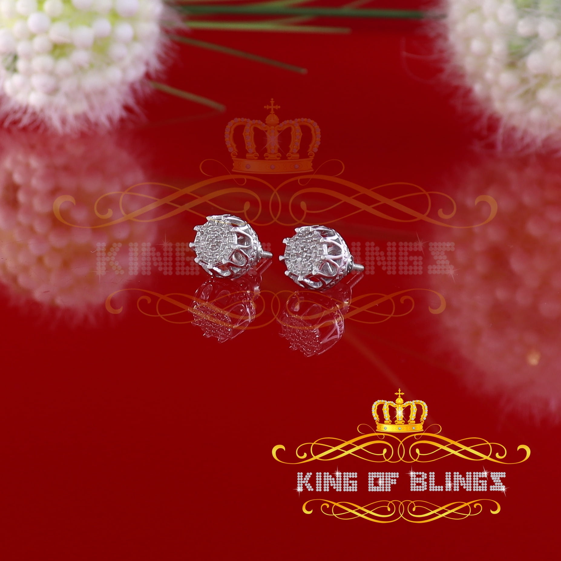 King of Bling's 925 Sterling Silver 0.18ct Diamond For Women's/ Men's White Stud Round Earrings