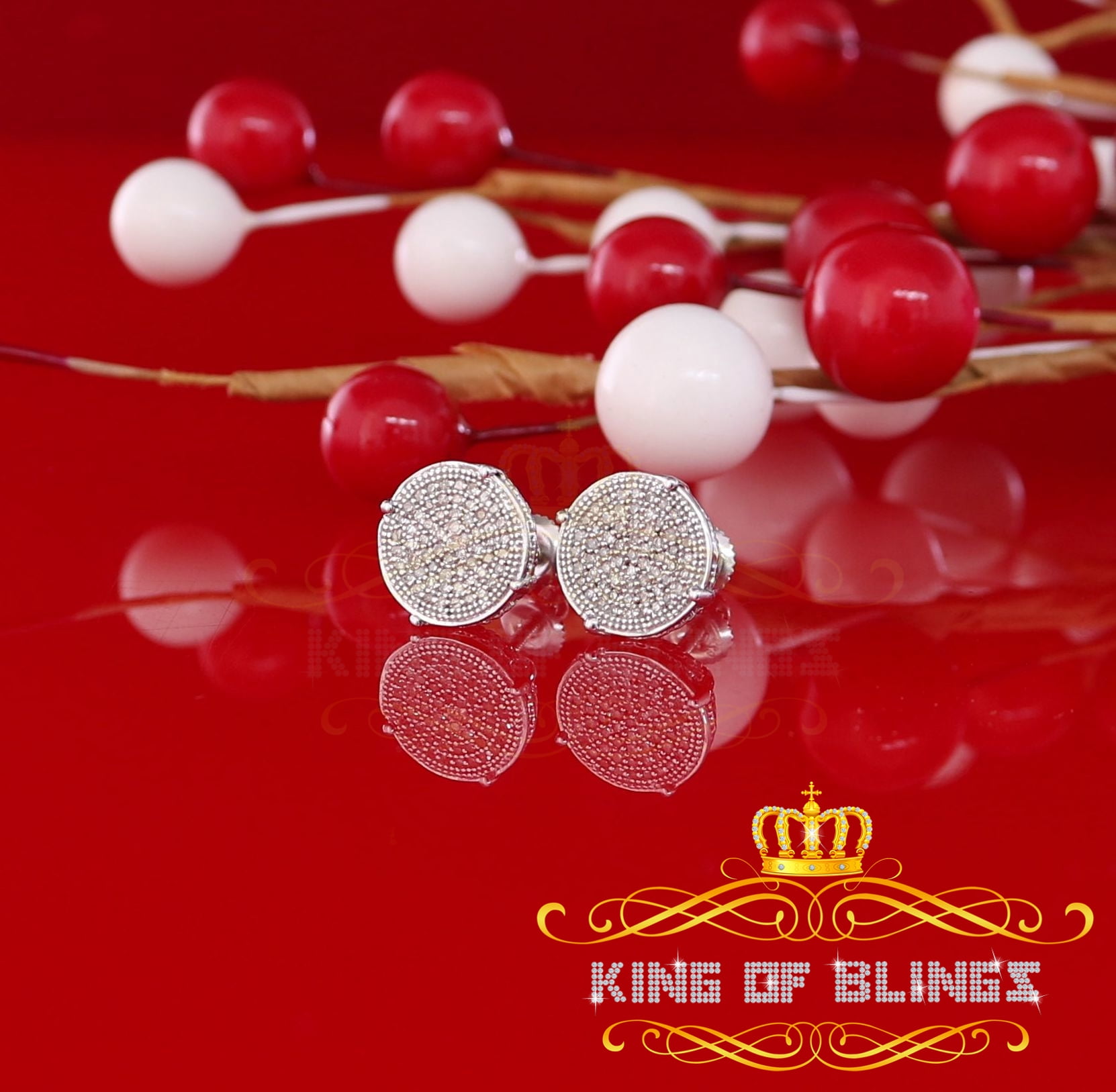King of Bling's 925 Sterling Silver 0.30ct Diamond For Women's/ Men's White Stud Round Earrings