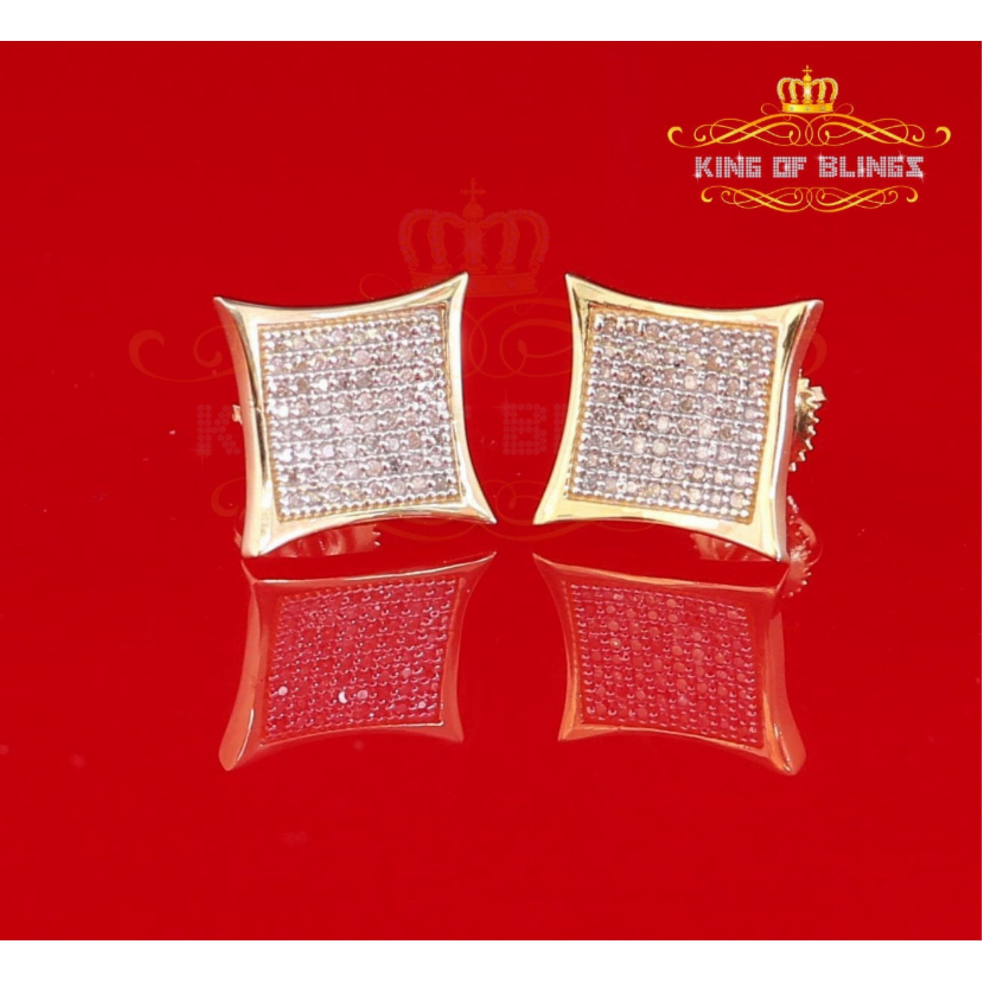 King of Bling's 925 Sterling Silver 0.33ct Diamond Kite Earrings For Women's & Men's Yellow Stud