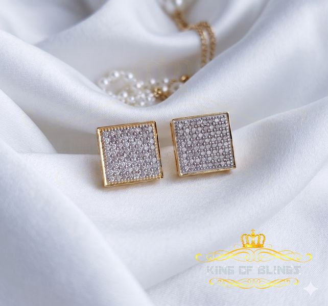 King of Bling's 925 Sterling Silver 0.33ct Diamond Real For Women's & Men's Yellow Stud Earrings