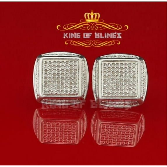 King of Bling's 925 Sterling Silver 0.33ct Diamond White Square Earring For Men's / Women's