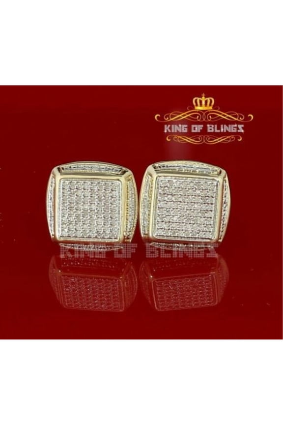 King of Bling's 925 Sterling Silver 0.33ct Diamond Yellow Square Earring For Men's / Women's