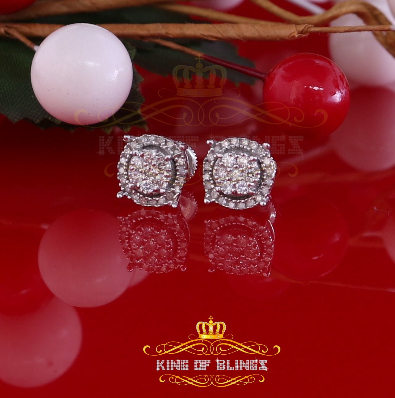King of Bling's 925 Sterling Silver 0.35ct Diamond For Women's/ Men's White Stud Round Earrings