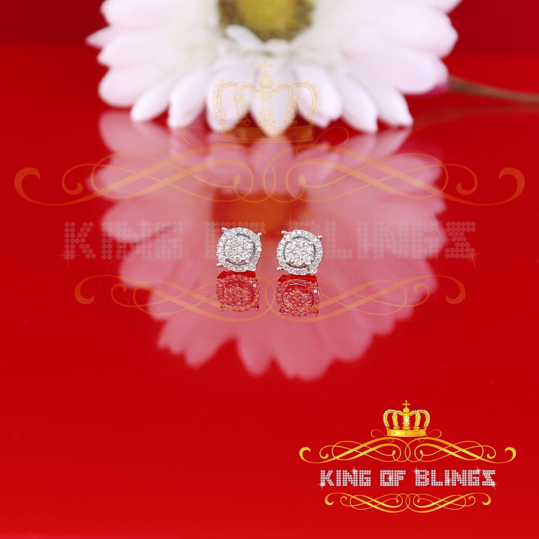 King of Bling's 925 Sterling Silver 0.35ct Diamond For Women's/ Men's Yellow Stud Round Earrings