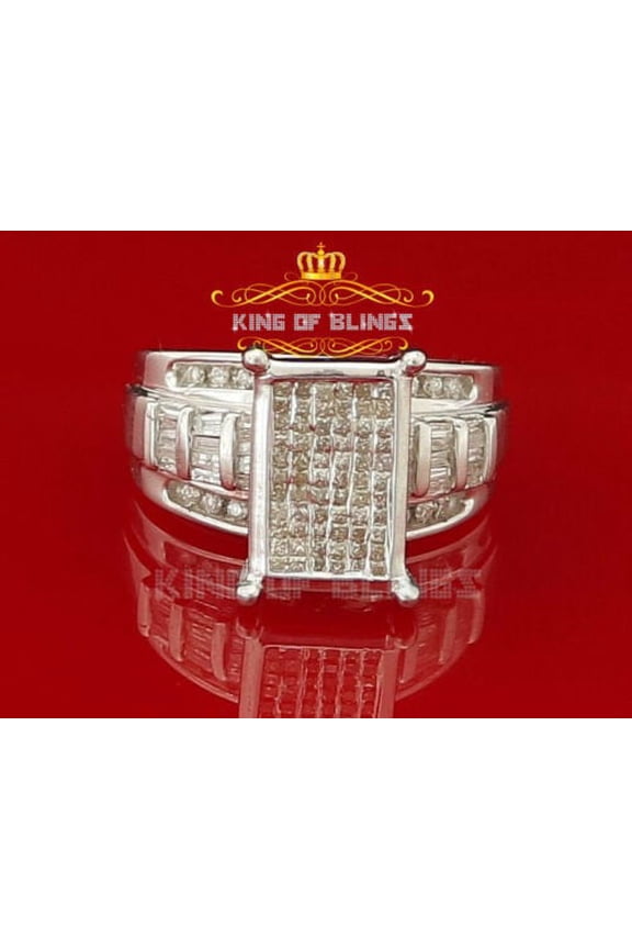 King of Bling's 925 Sterling Silver 1.00CT Real Diamond Cinderella Womens White Ring Size 7.5