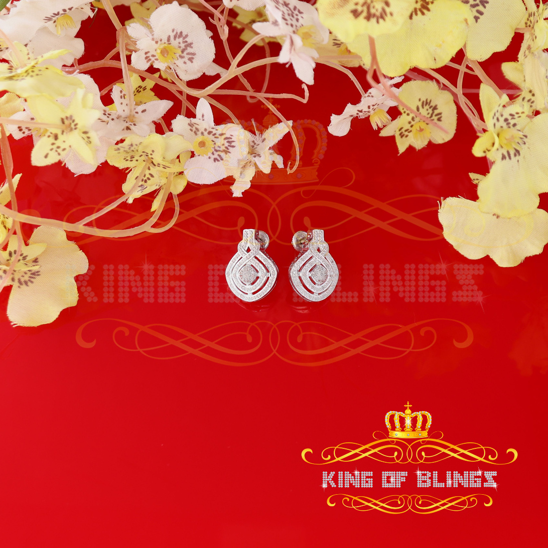 King of Bling's 925 Sterling Silver Hip Hop 0.33ct Diamond Small For Women's White Stud Earrings