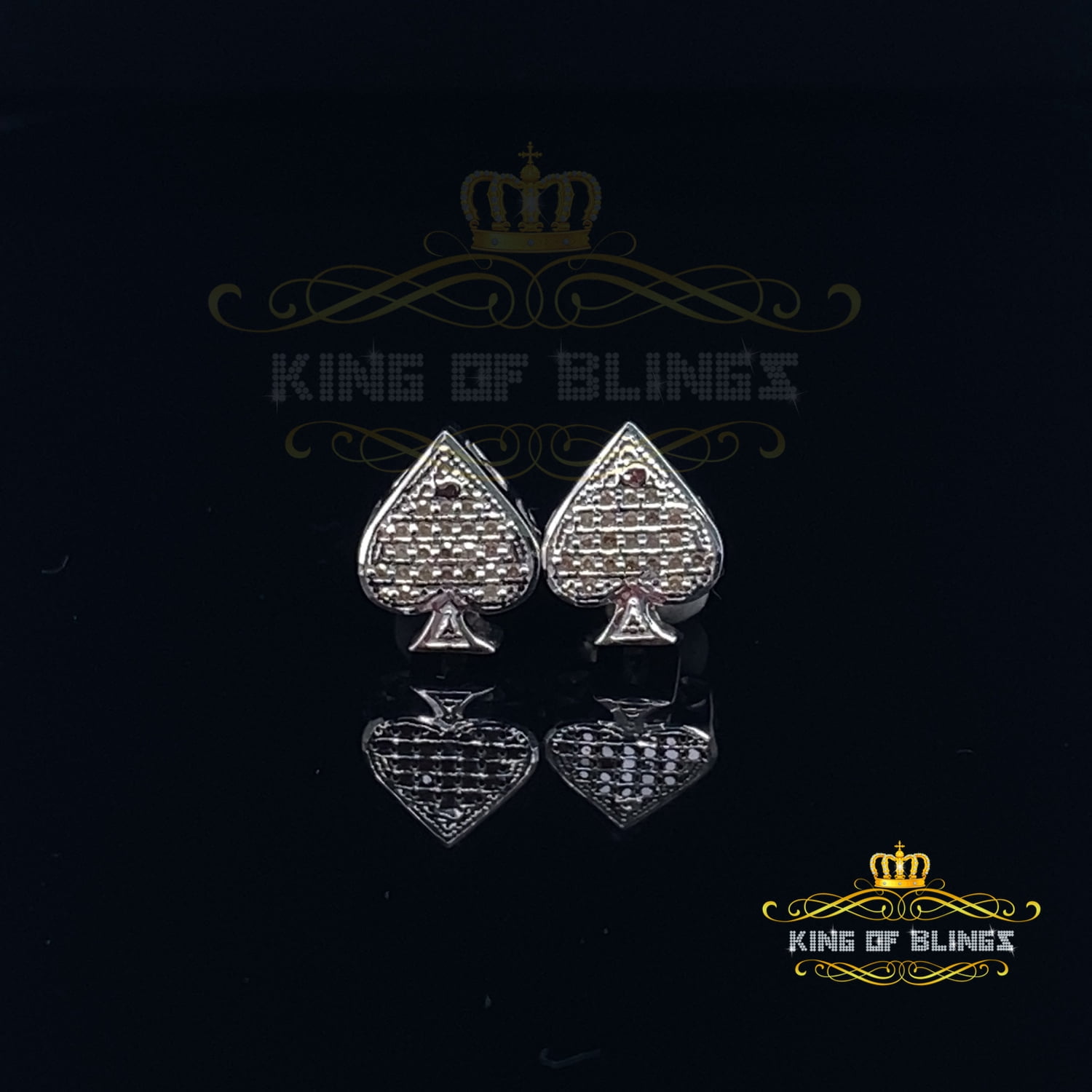 King of Bling's 925 Sterling Silver White 0.10ct Diamond For Women's / Men's Stud Heart Earring