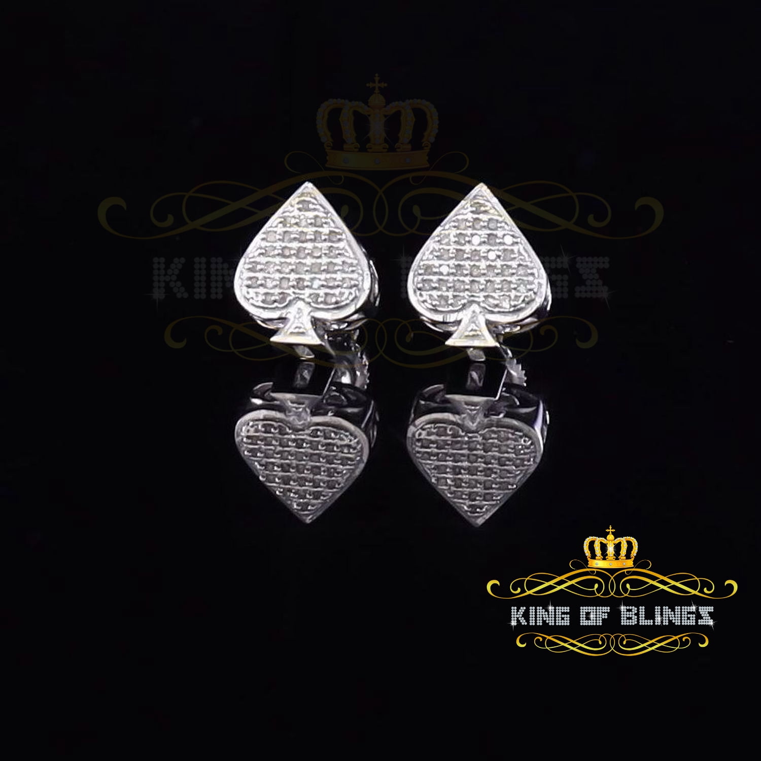 King of Bling's 925 Sterling Silver White 0.15ct Diamond For Women's / Men's Stud Heart Earring