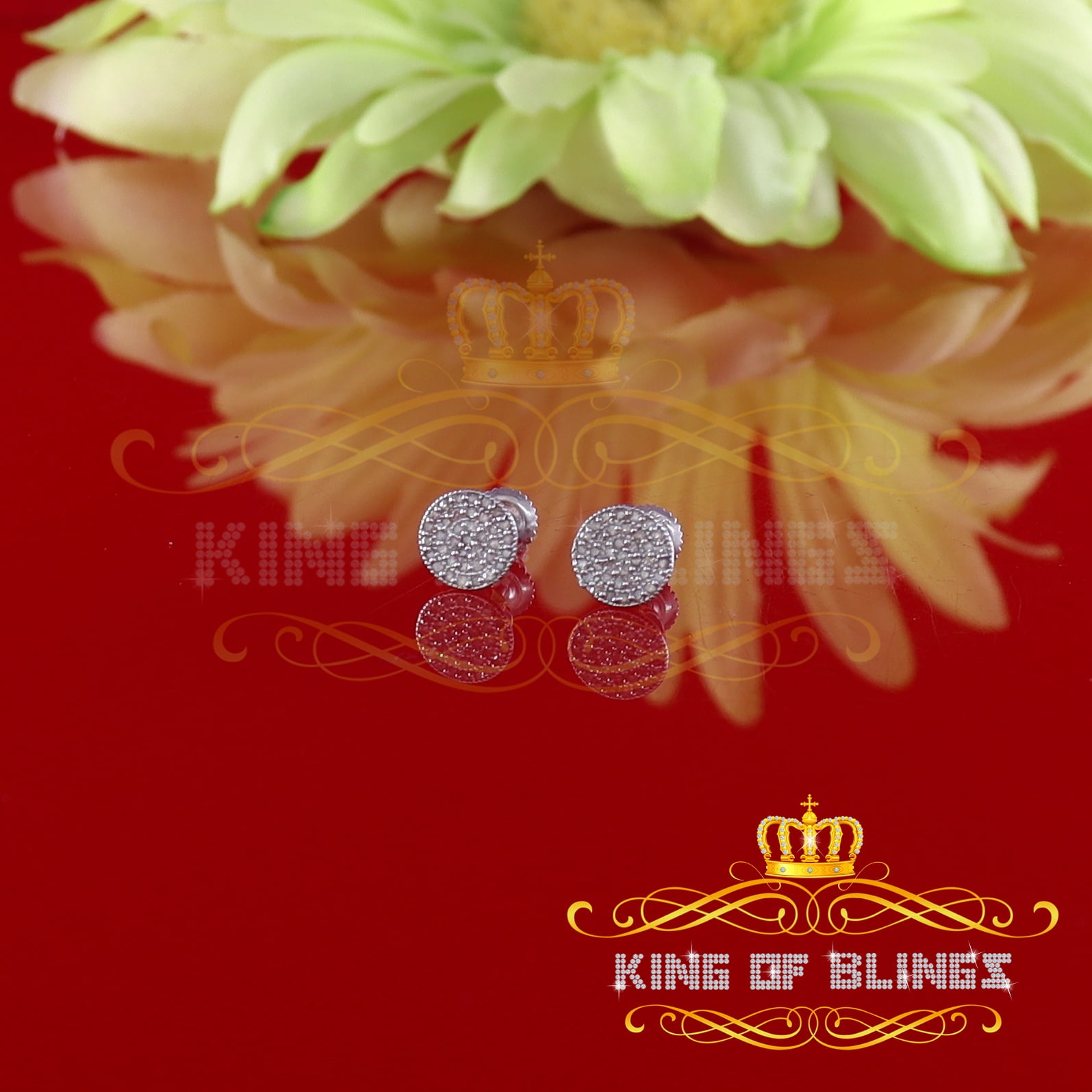 King of Bling's 925 Sterling Silver White 0.20ct Diamond For Men's/Women's Stud Round Earrings