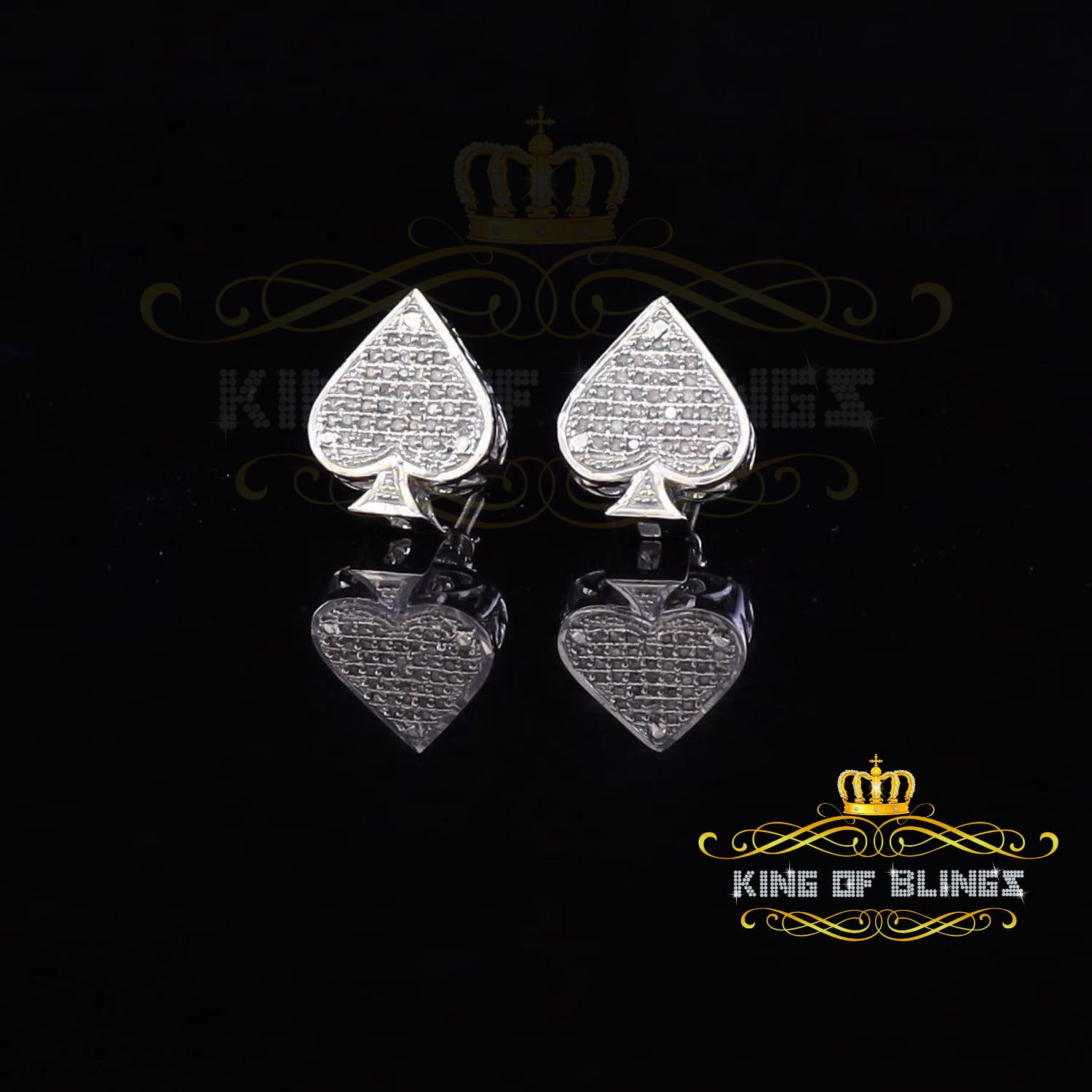 King of Bling's 925 Sterling Silver White 0.20ct Diamond For Women's / Men's Stud Heart Earring