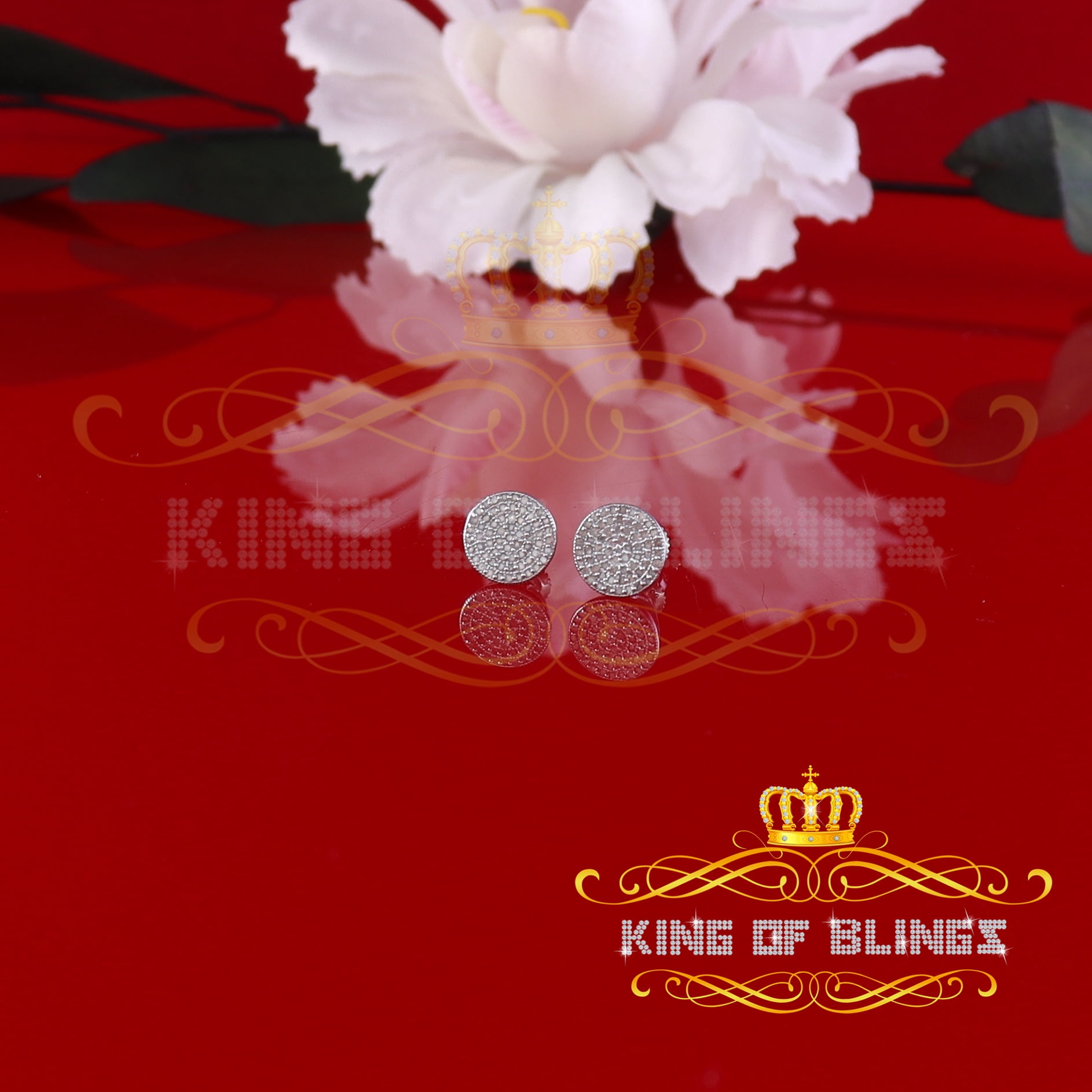 King of Bling's 925 Sterling Silver White 0.25ct Diamond For Men's/Women's Stud Round Earrings