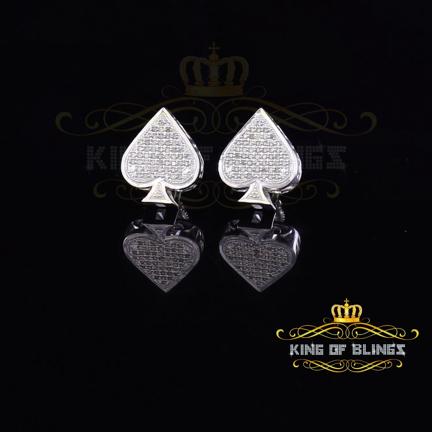 King of Bling's 925 Sterling Silver White 0.25ct Diamond For Women's / Men's Stud Heart Earring