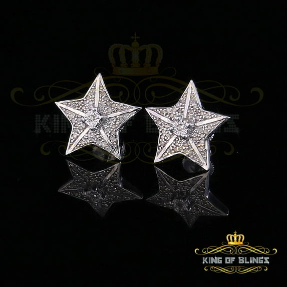 King of Bling's 925 Sterling Silver White 0.25ct Diamond For Women's / Men's Stud Star Earrings