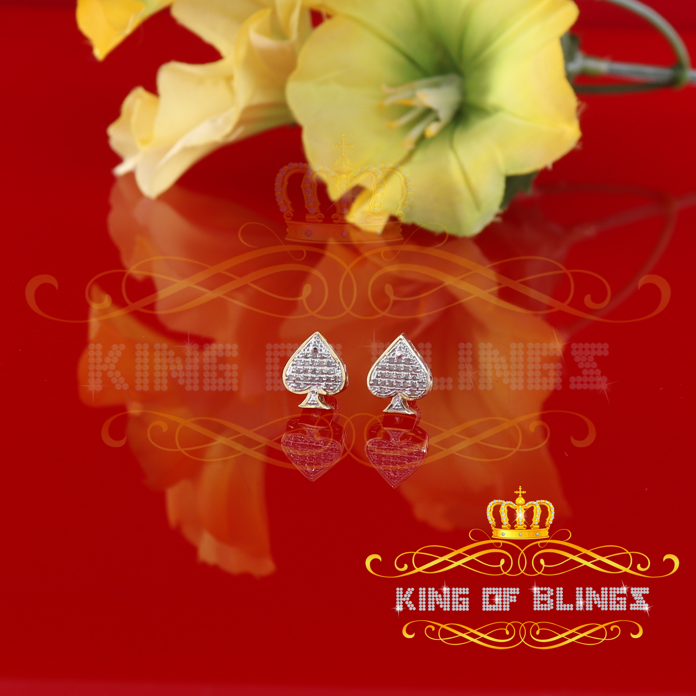 King of Bling's 925 Sterling Silver Yellow 0.10ct Diamond For Women's / Men's Stud Heart Earring
