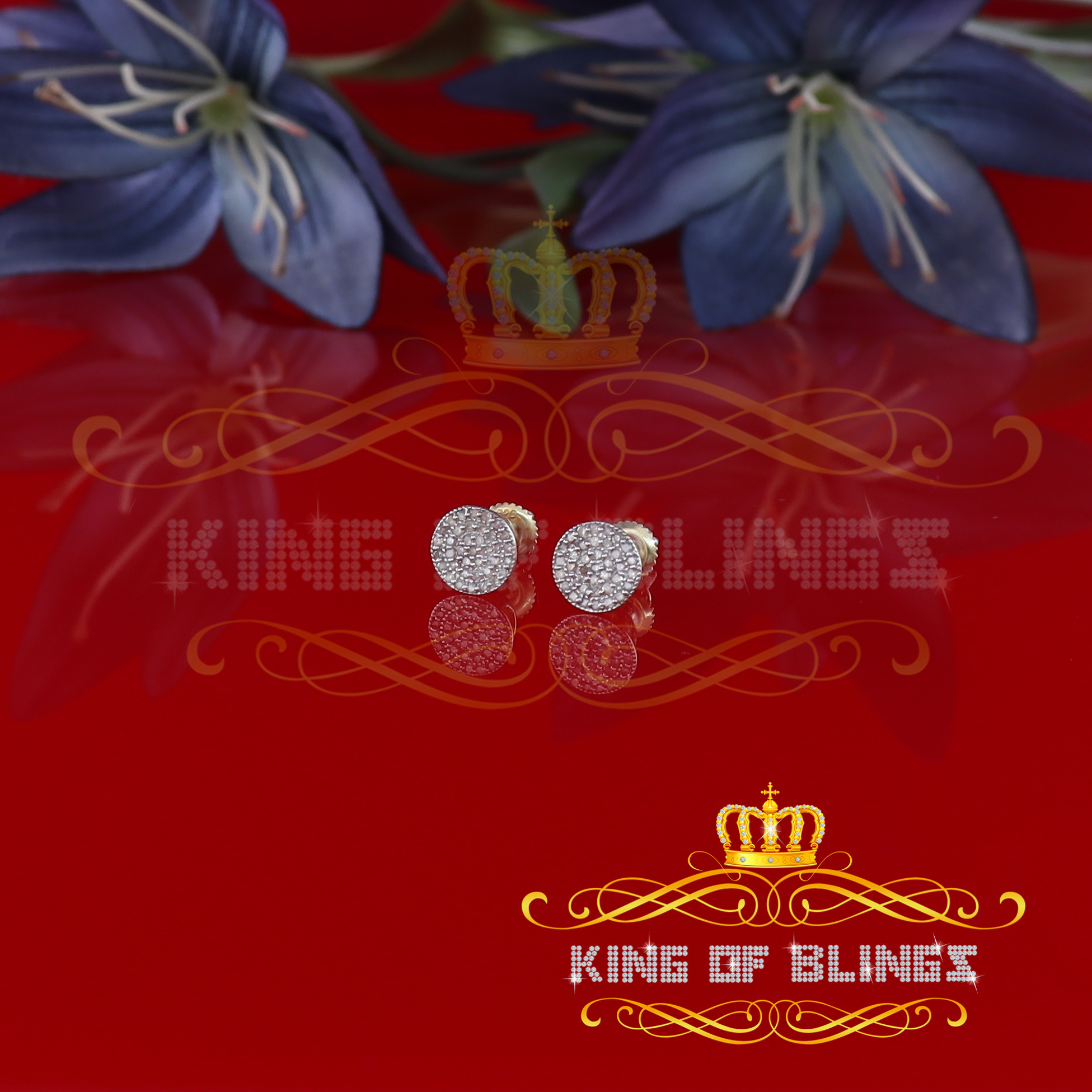 King of Bling's 925 Sterling Silver Yellow 0.20ct Diamond For Men's/Women's Stud Round Earrings