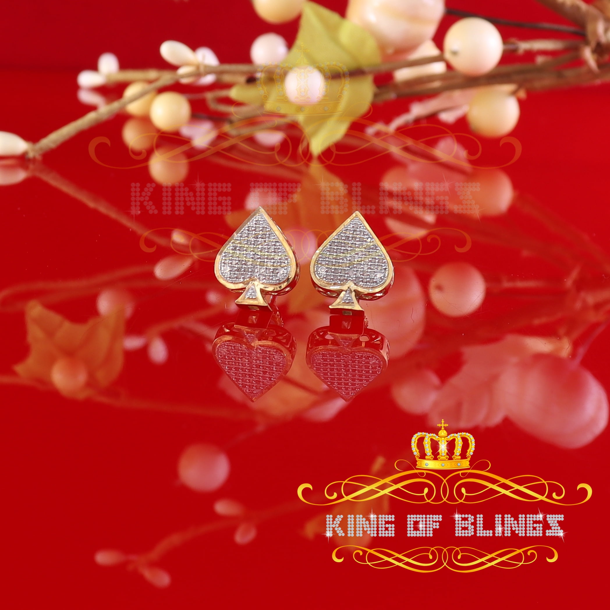 King of Bling's 925 Sterling Silver Yellow 0.25ct Diamond For Women's / Men's Stud Heart Earring