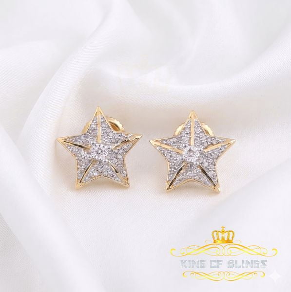 King of Bling's 925 Sterling Silver Yellow 0.25ct Diamond For Women's / Men's Stud Star Earrings