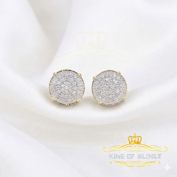King of Bling's 925 Sterling Silver Yellow Hip Hop 0.40ct Diamond Men's/ Women's Stud Earrings