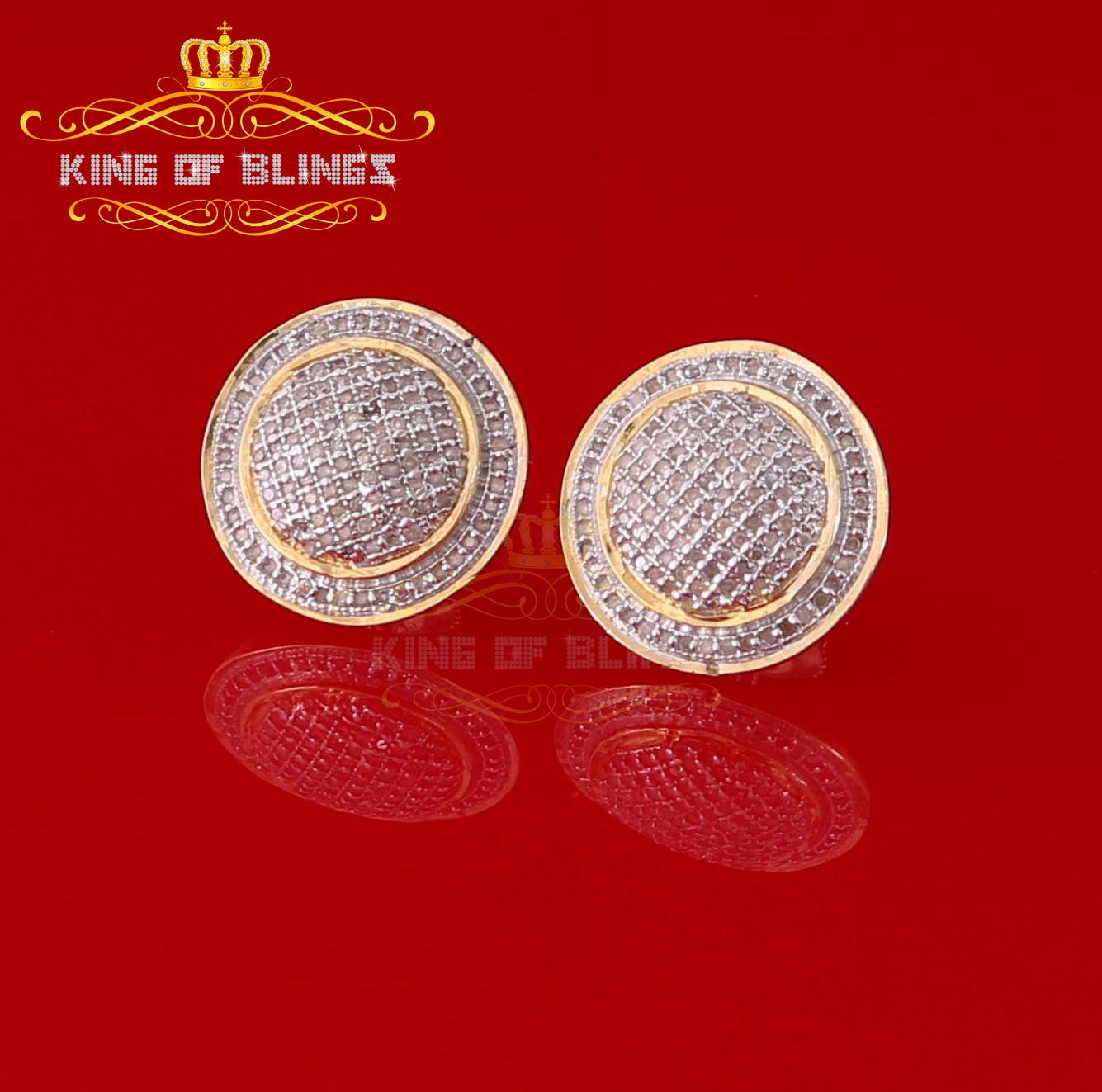 King of Bling's 925 Sterling Silver Yellow Hip Hop 0.50ct Diamond Men's/ Women's Stud Earrings