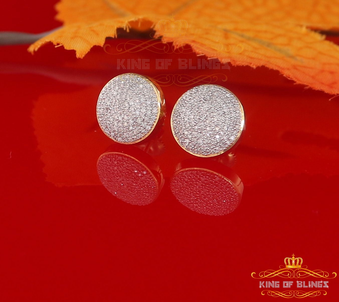 King of Bling's 925 Sterling Silver Yellow Hip Hop 0.66ct Diamond Men's/ Women's Stud Earrings