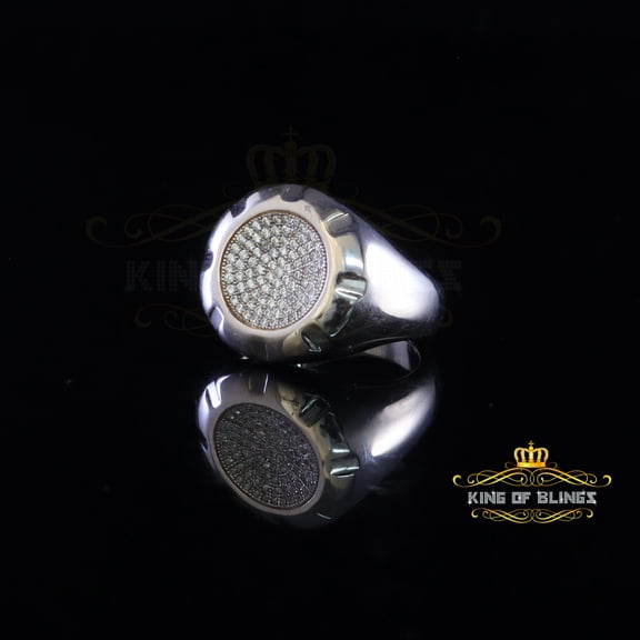 King of Bling's 925 Sterling White Silver 1.10ct Cubic Zirconia Round Fashion Men's Ring Size 9