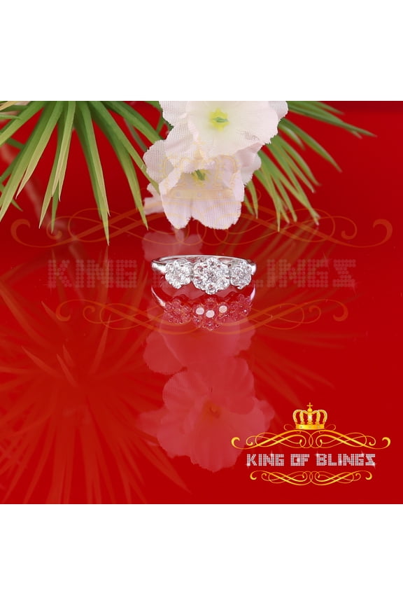 King of Bling's 925 Sterling White Silver Flower 7 stone -Shaped CZ 2.00ct Womens Ring Size 7