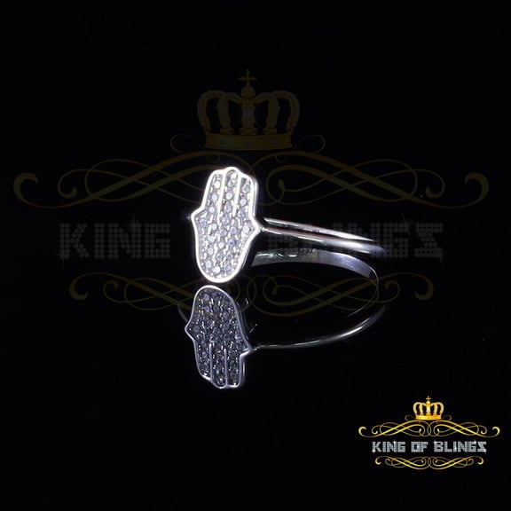 King of Bling's 925 Sterling White Silver Shiny Hamsa 0.40ct CZ Women's Ring Size 6