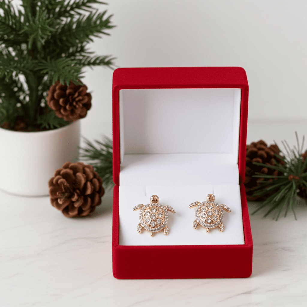 King of Bling's 925 Sterling Yellow Silver 0.50ct Cubic Zirconia Turtle Earring Women & Men's