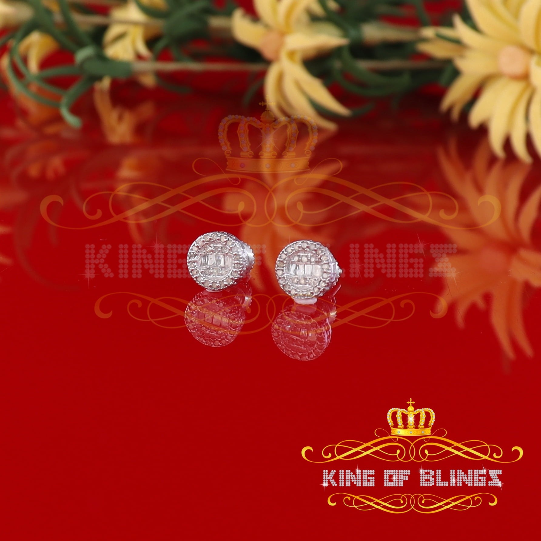 King of Bling's 925 White Silver 0.20ct Real Diamond Women's/Men's Round Fashion Earrings