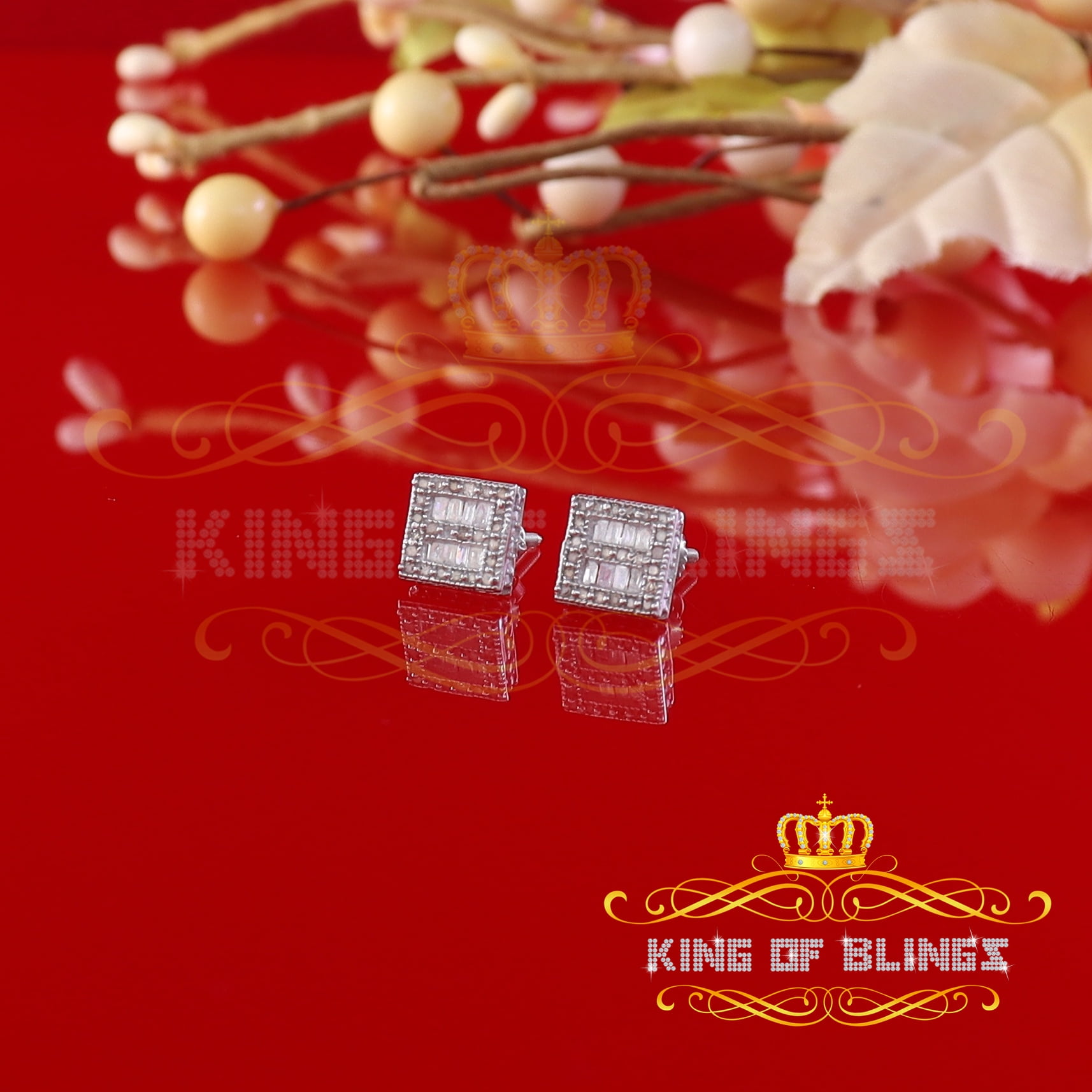 King of Bling's 925 White Silver 0.25ct Diamond Women's/Men's Square Fashion Stud Earring