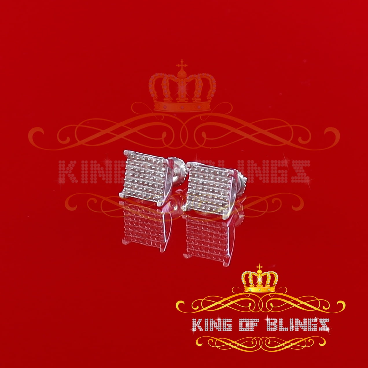 King of Bling's 925 White Silver 0.25ct Square Real Genuine Diamond Stud Men's Fashion Earrings