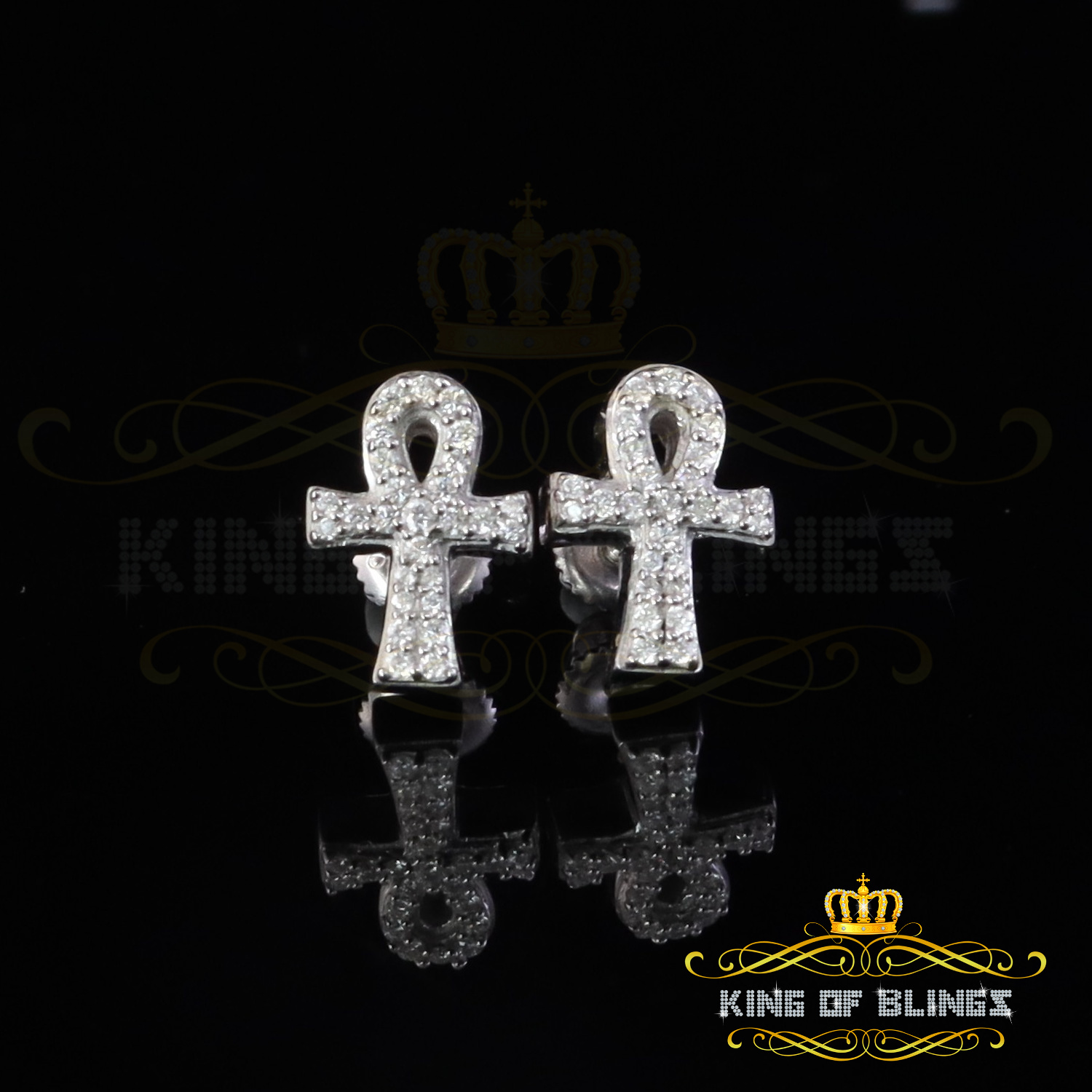 King of Bling's 925 White Silver 0.25ct VVS 'D' Moissanite Ankh Stud Earring Men's/Womens