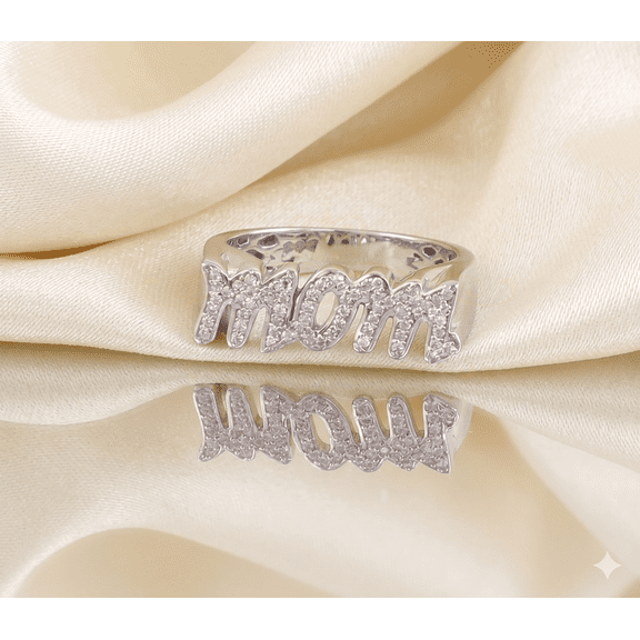 King of Bling's 925 White Silver 0.52ct Cubic Zirconia MOM Ring Size-7 Offer @ Mother's Day