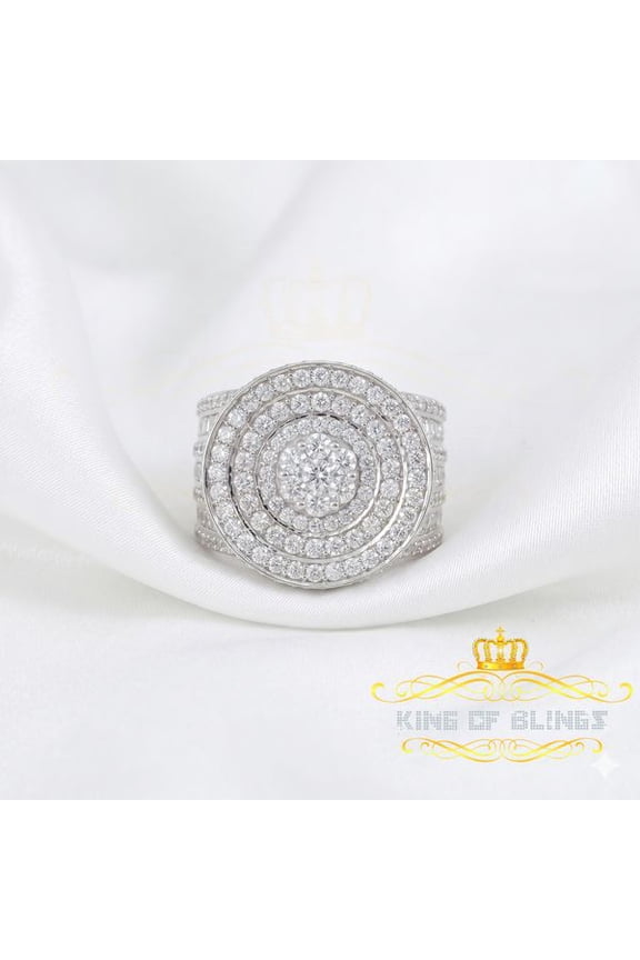King of Bling's 925 White Silver Cubic Zirconia 25.00ct Rapper Luxury Big Round Rings Men Size12