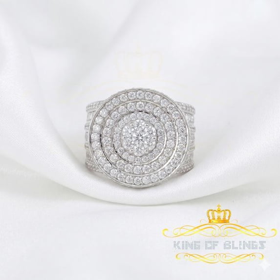 King of Bling's 925 White Silver Cubic Zirconia 25.00ct Rapper Luxury Big Round Rings Men Size12