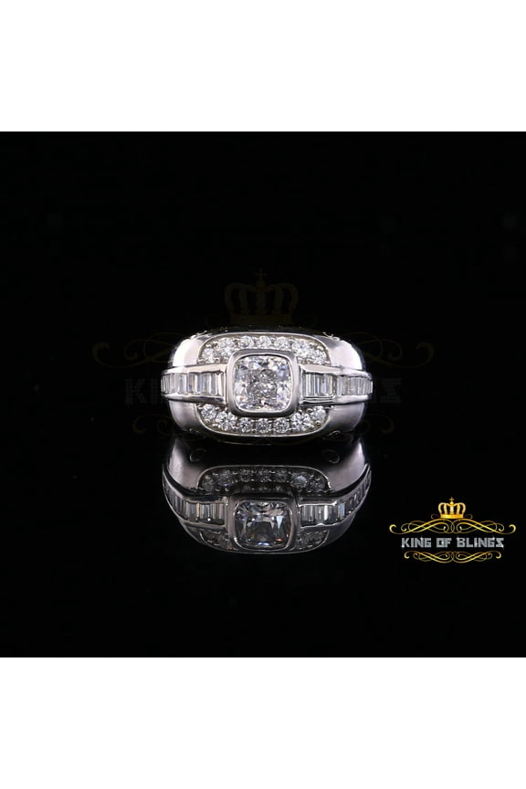 King of Bling's 925 White Sterling Silver Cubic Zirconia 6.10ct Men's Square Ring Big Size 11