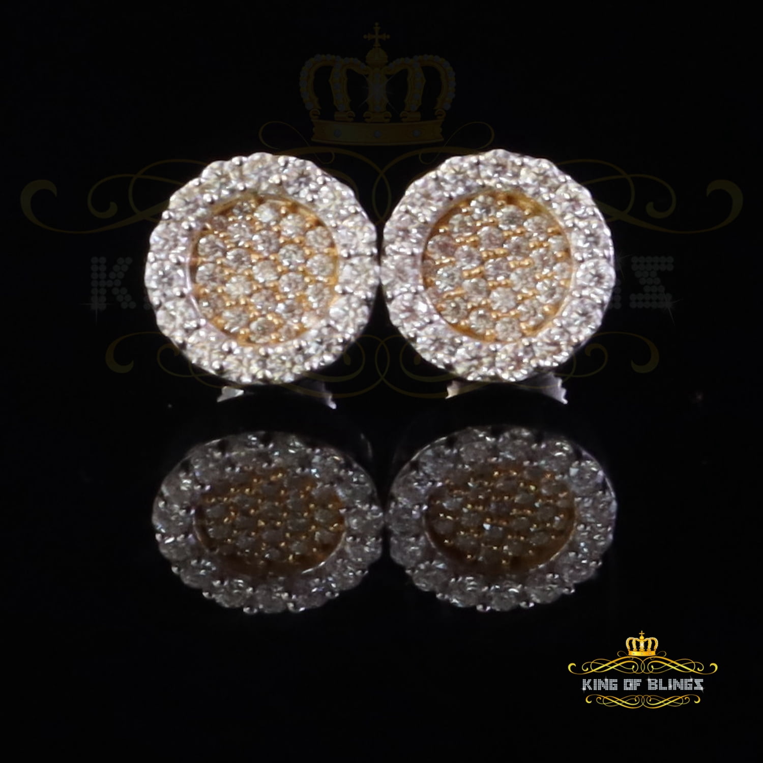 King of Bling's 925 Yellow Silver 0.66ct VVS 'D' Moissanite Round Stud Earring Men's/Womens