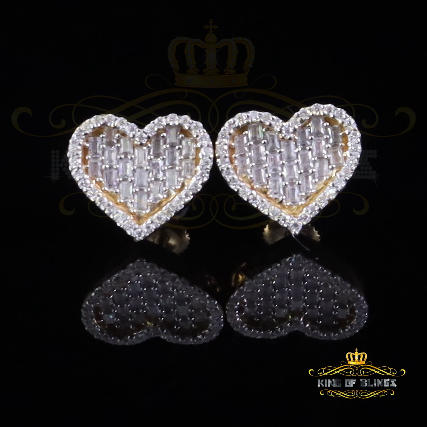 King of Bling's 925 Yellow Silver 1.00ct VVS 'D' Moissanite Heart Stud Earring Men's/Womens