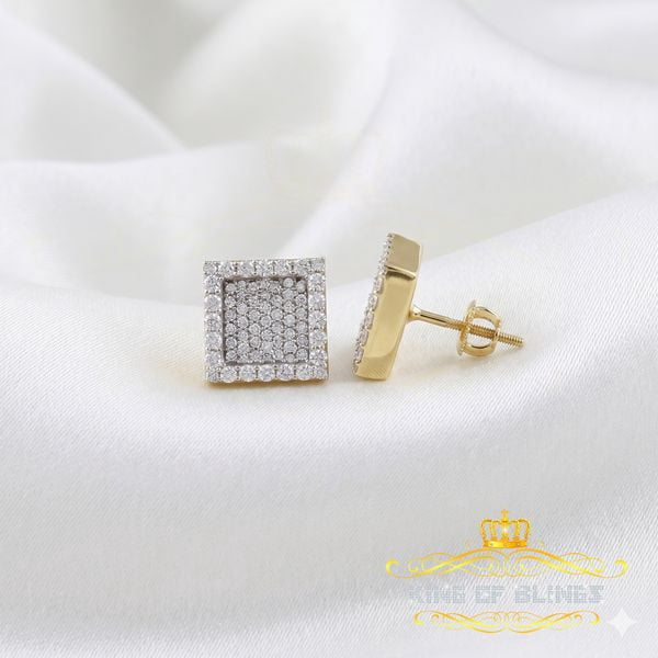 King of Bling's 925 Yellow Silver 1.00ct VVS 'D' Moissanite Square Stud Earring Men's/Womens