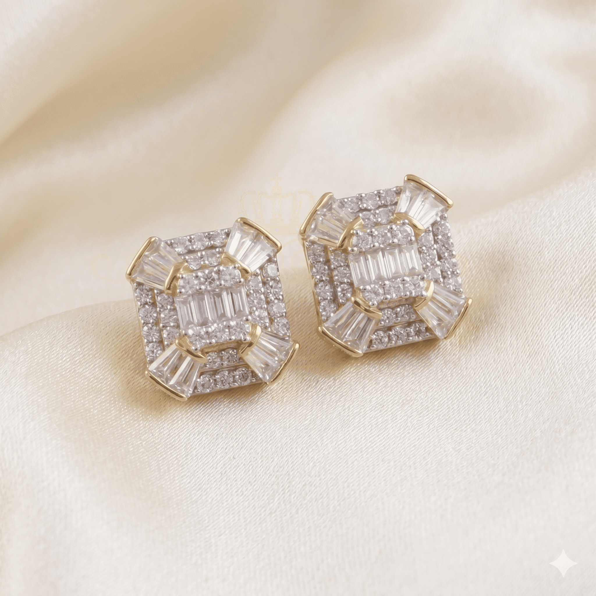 King of Bling's 925 Yellow Silver 1.25ct VVS 'D' Moissanite Rectangle Stud Earring Men's/Womens