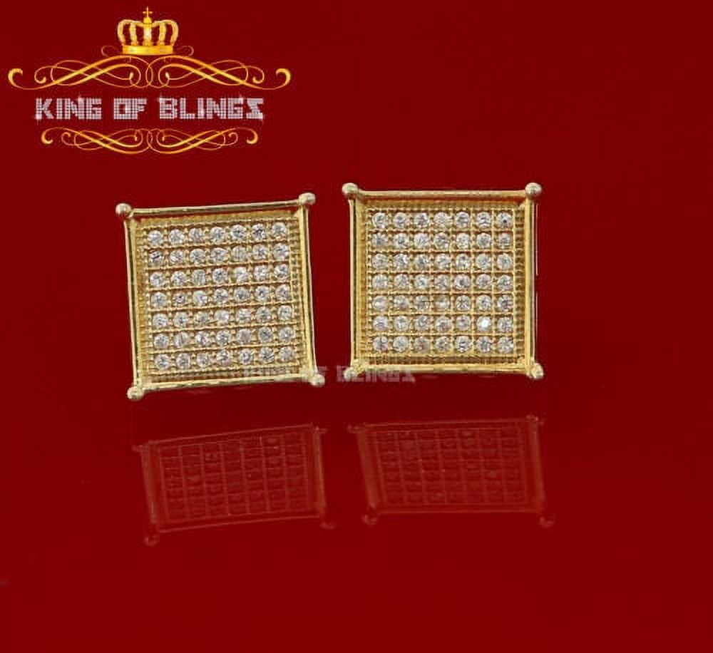 King of Bling's 925 Yellow Silver Hip Hop 0.78ct Cubic Zirconia Women's Square Stud Earrings